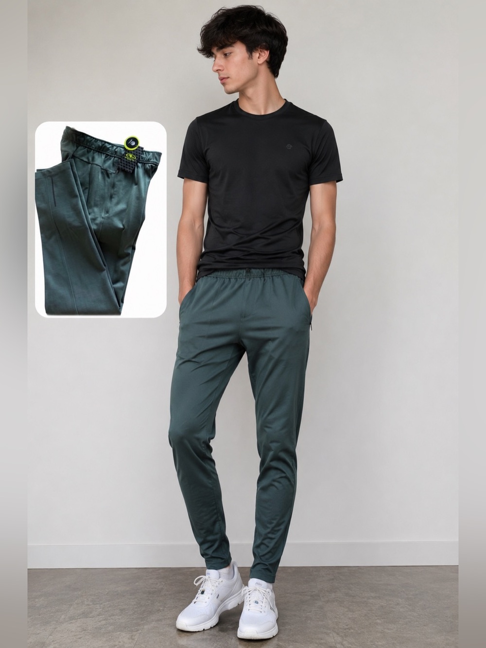 Men’s Athletic Jogger Pants Green Stretch Comfortable Size S NWT